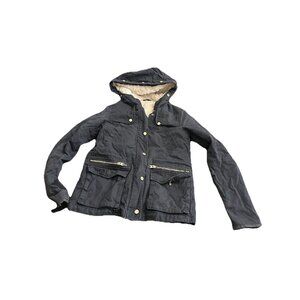 Topshop black utility jacket with a cream faux-fur Trim Size 4